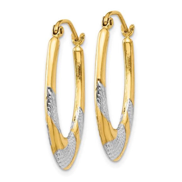 Two-Tone Oval Hoop Earrings in 14k Yellow Gold and Rhodium - Picture 2 of 5